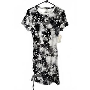 NEW No Comment Juniors Dress Size Large Black White Tie Dye Celestial Knit Retro